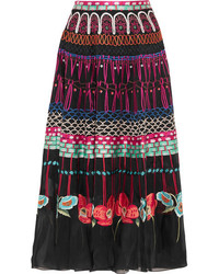 Temperley London Aura Embroidered Silk Organza Skirt Black