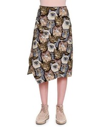 Stella McCartney Cat Embroidered A Line Skirt Black