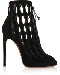 Alaia Alaa Embroidered Laser Cut Suede Ankle Boots Black