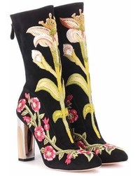 Alexander McQueen Embroidered Suede Ankle Boots
