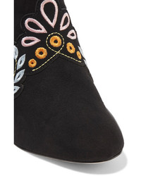 Sophia Webster Liliana Embroidered Suede Ankle Boots Black