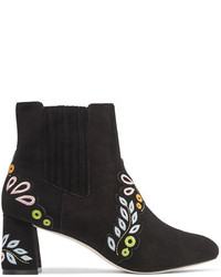 Sophia Webster Liliana Embroidered Suede Ankle Boots Black
