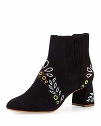 Sophia Webster Liliana Embroidered Suede Bootie Black
