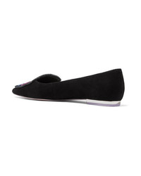 Sophia Webster Bibi Butterfly Embroidered Suede Point Toe Flats