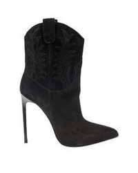 Black Embroidered Suede Boots