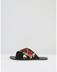 Asos Folklore Suede Embroidered Sliders