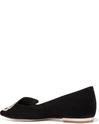 Sophia Webster Bibi Butterfly Embroidered Suede Point Toe Flats Black