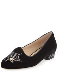 Black Embroidered Suede Loafers