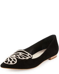 Sophia Webster Bibi Butterfly Embroidered Suede Flat Blackrose Gold