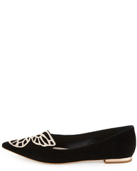 Sophia Webster Bibi Butterfly Embroidered Suede Flat Blackrose Gold