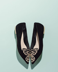 Sophia Webster Bibi Butterfly Embroidered Suede Flat Blackrose Gold