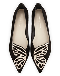 Sophia Webster Bibi Butterfly Embroidered Suede Flat Blackrose Gold