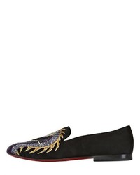 Dragon Embroidered Suede Loafers