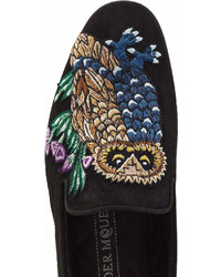 Alexander McQueen Embroidered Suede Loafers