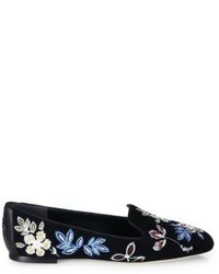Tory Burch Embroidered Suede Smoking Loafers