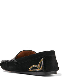 Isabel Marant Finha Embroidered Leather And Suede Loafers Black
