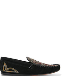 Isabel Marant Finha Embroidered Leather And Suede Loafers Black