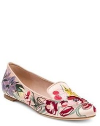 Alexander McQueen Floral Embroidered Silk Satin Loafers