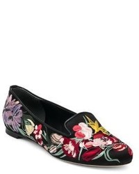 Alexander McQueen Floral Embroidered Silk Satin Loafers