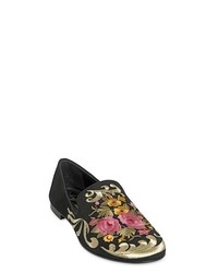 Floral Embroidered Suede Loafers