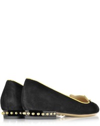 Charlotte Olympia Kitty Studs Suede And Patent Leather Loafer