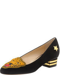Charlotte Olympia Mascot Wild Cat Suede Loafer Black