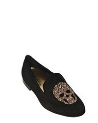 Skull Embroidered Suede Loafers