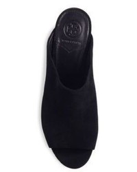 Tory Burch Embroidered Suede Wedge Mules