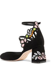 Sophia Webster Liliana Embroidered Laser Cut Suede Mary Jane Pumps Black