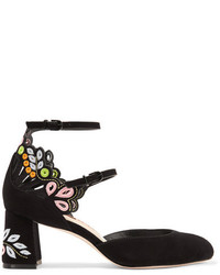 Sophia Webster Liliana Embroidered Laser Cut Suede Mary Jane Pumps Black