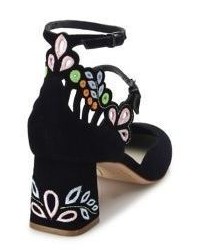 Sophia Webster Liliana Embroidered Suede Mary Jane Block Heel Pumps