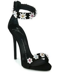 Giuseppe Zanotti Flower Crystal Embroidered Suede Sandals