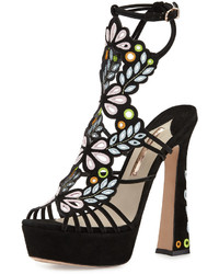 Sophia Webster Liliana Embroidered Platform Sandal Black