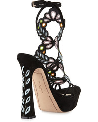 Sophia Webster Liliana Embroidered Platform Sandal Black