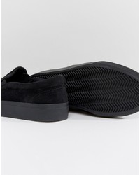 Asos Slip On Sneakers In Black Faux Suede With Skull Embroidery