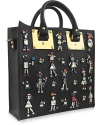 Sophie Hulme Square Albion Black Embroidered Leather Tote
