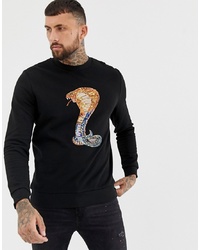 ASOS DESIGN Sweatshirt With Sequined Snake In Black