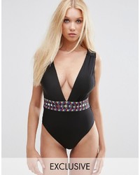 Black Embroidered Swimsuit