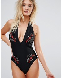 Wolfwhistle Wolf Whistle Embroidered Plunge Swimsuit B F Cup