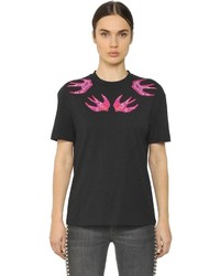 McQ by Alexander McQueen Embroidered Swallow Cotton T Shirt