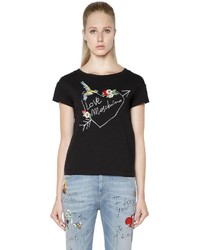 Love Moschino Printed Embroidered Jersey T Shirt