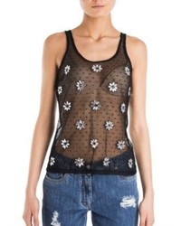 Moschino Floral Embroidered Sheer Tank
