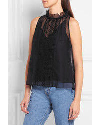See by Chloe See By Chlo Embroidered Cotton Blend Tulle Top Black