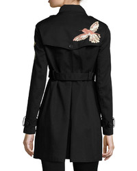 RED Valentino Double Breasted Trench Coat W Embroidered Hummingbirds Nero