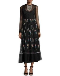 RED Valentino High Neck Long Sleeve Point Desprit Embroidered Dress