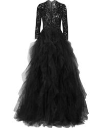 Oscar de la Renta Corded Lace And Ruffled Tulle Gown