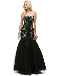 Dancing Queen Strapless Sweetheart Floral Embroidery Evening Dress 9935