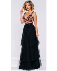 Jovani Embroidered Layered Tulle Evening Dress