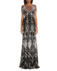 Marchesa Notte Embroidered Swiss Dot Tulle Gown