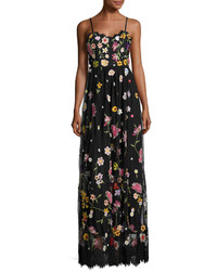 Alice + Olivia Lindy Sleeveless Embroidered Column Gown Black